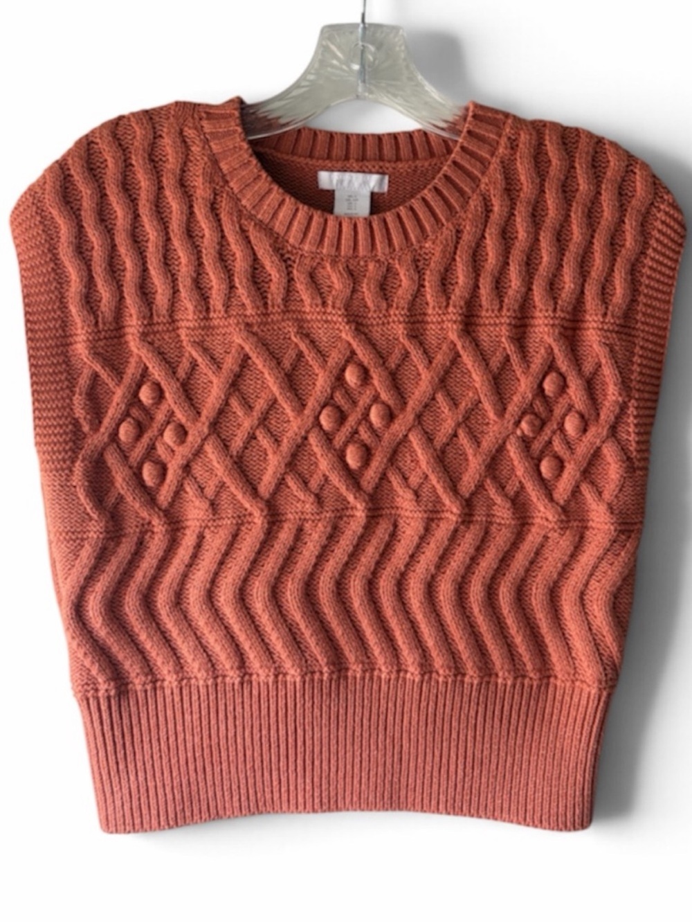 Textured Cable Knit Sleeveless Sweater Vest - Rust